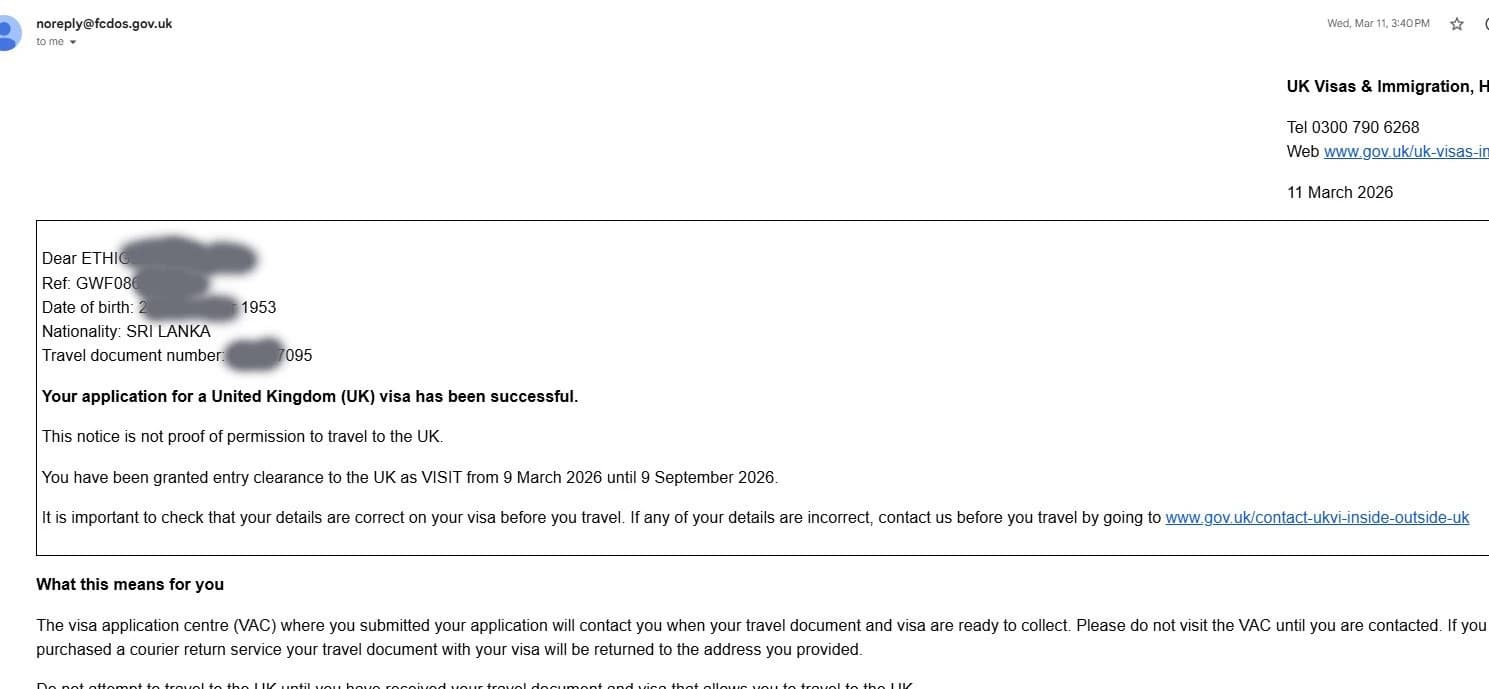 Approved visitor visitor visa clearance proof 3