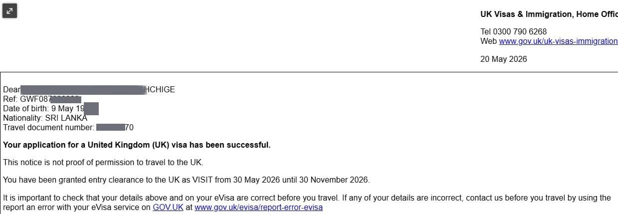 Approved visitor visitor visa clearance proof 6