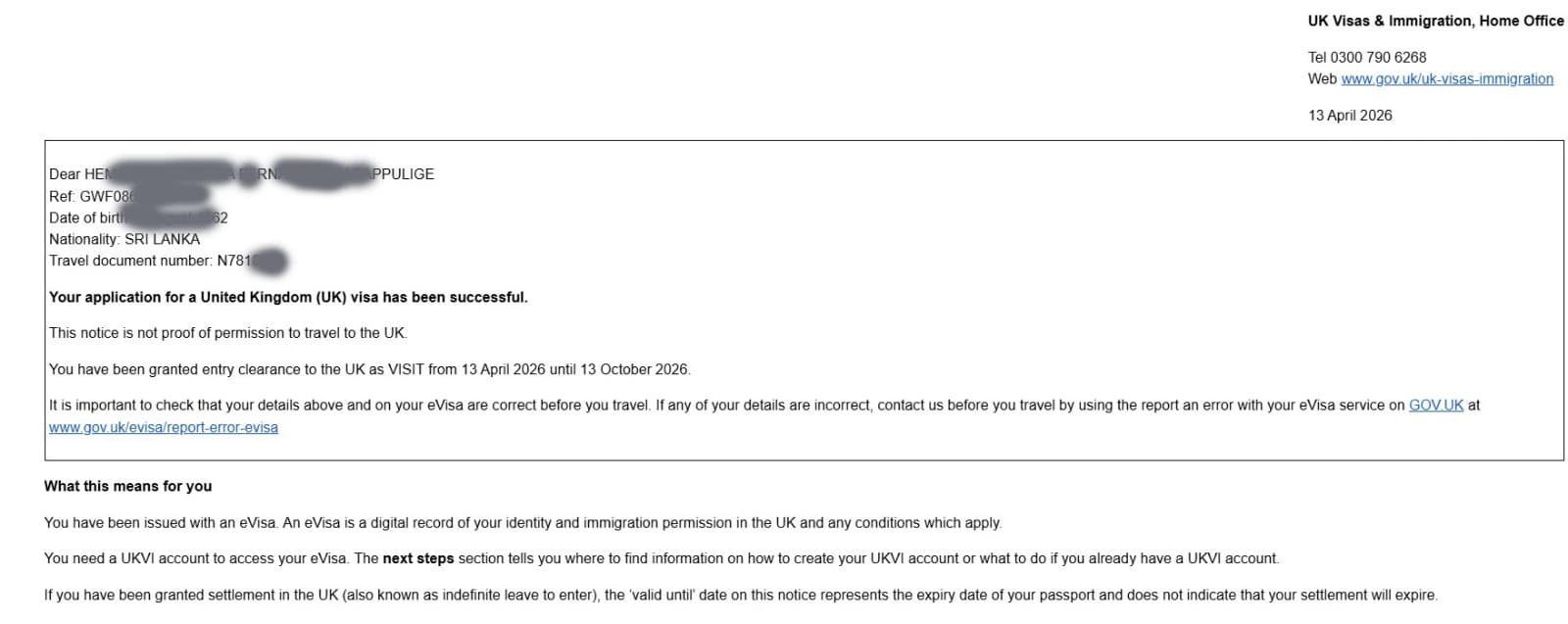 Approved visitor visitor visa clearance proof 9