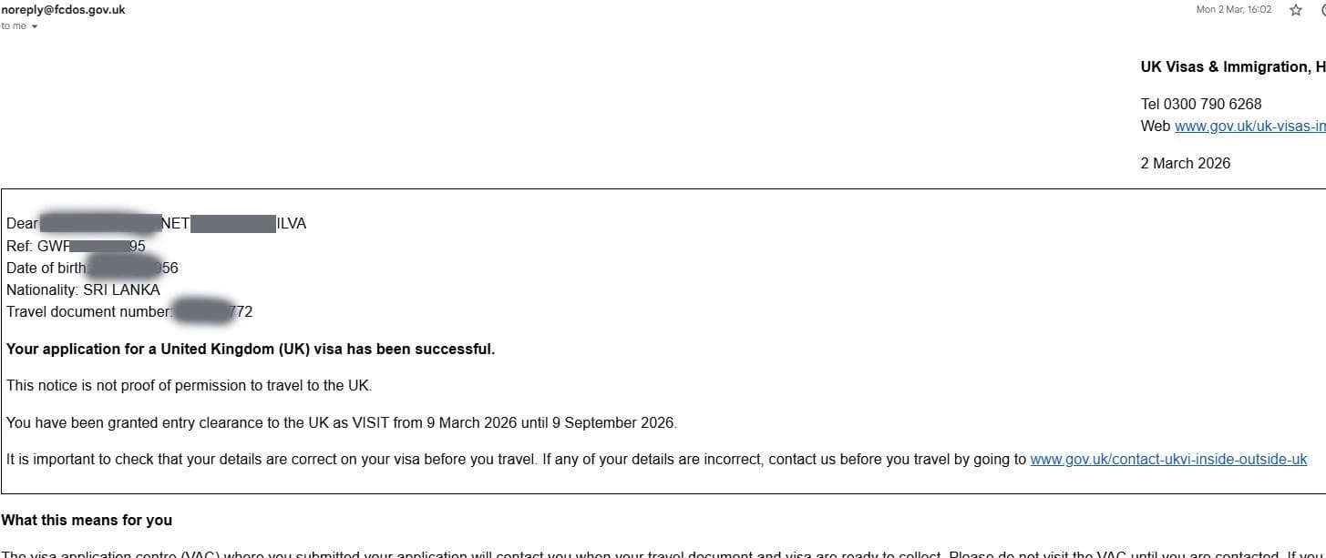 Approved visitor visitor visa clearance proof 12